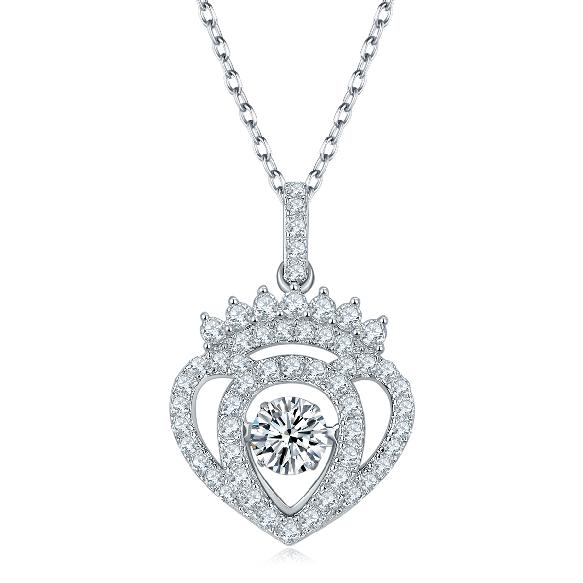 Dynamic Heart S925 Silver Plated Platinum Moissanite Necklace 50 Points D-Class
